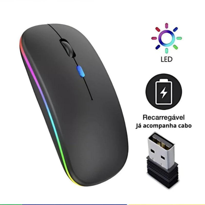 Mouse Wireless Recarregável Led Rgb 2.4 Ghz Sem Fio