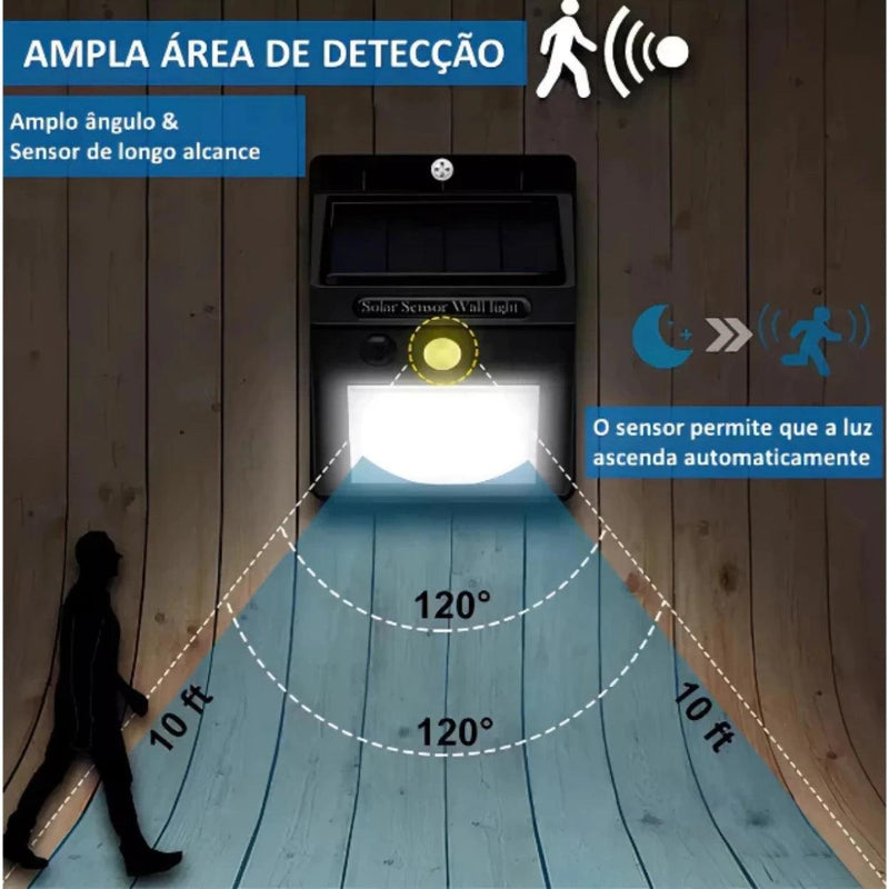 Luminária Solar com 30 LEDs e Sensor de Presença Automático