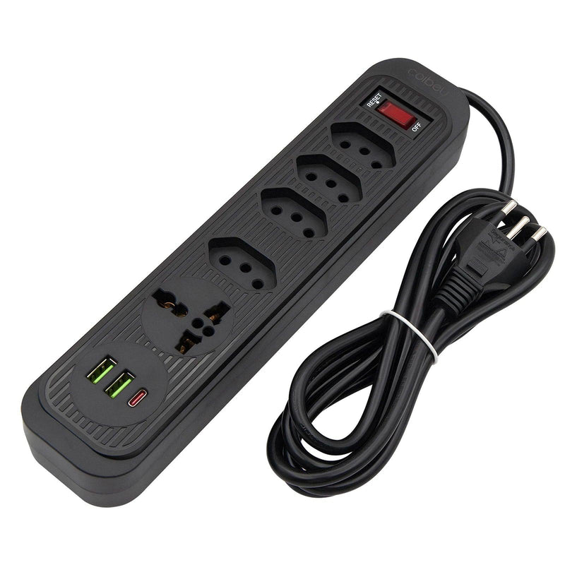 Extensão Elétrica Bivolt com 4 Tomadas, 2 USB, 1 Type-C, Proteção e LED