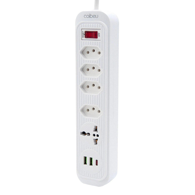 Extensão Elétrica Bivolt com 4 Tomadas, 2 USB, 1 Type-C, Proteção e LED