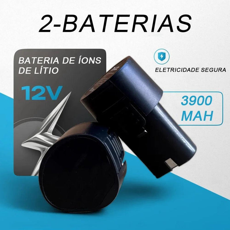 "Furadeira e Parafusadeira Sem Fio 12V com Baterias Recarregáveis e Luz LED Integrada"