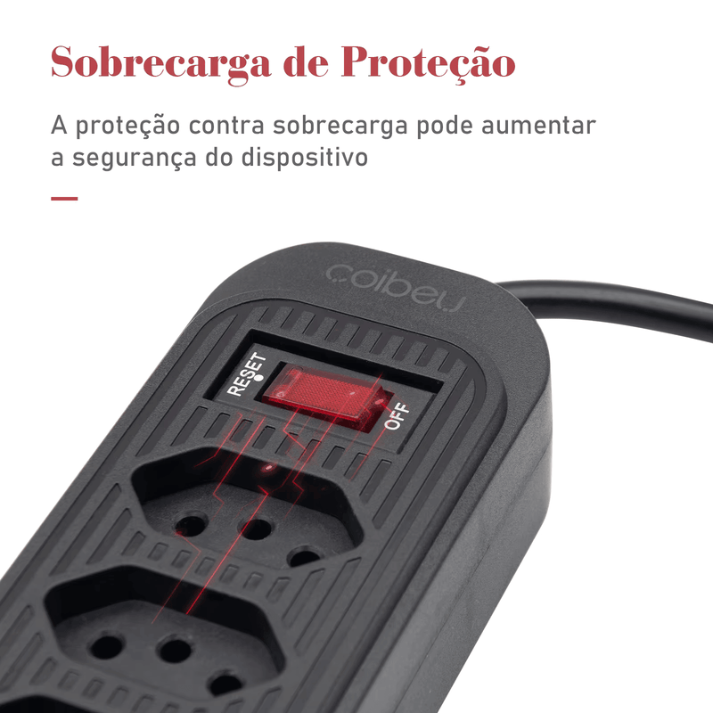 Extensão Elétrica Bivolt com 4 Tomadas, 2 USB, 1 Type-C, Proteção e LED